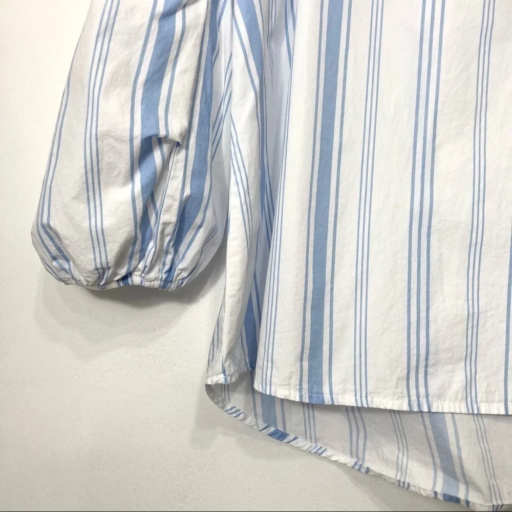 Zara V-Neck Striped Balloon Sleeve High Low Blouse Size M - Picture 7 of 15